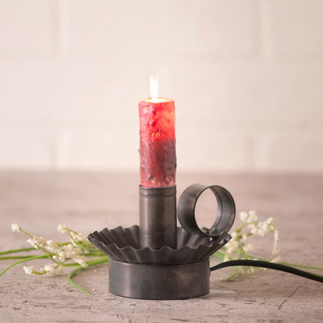 Electric tin candle holder burgundy moving flame bulb