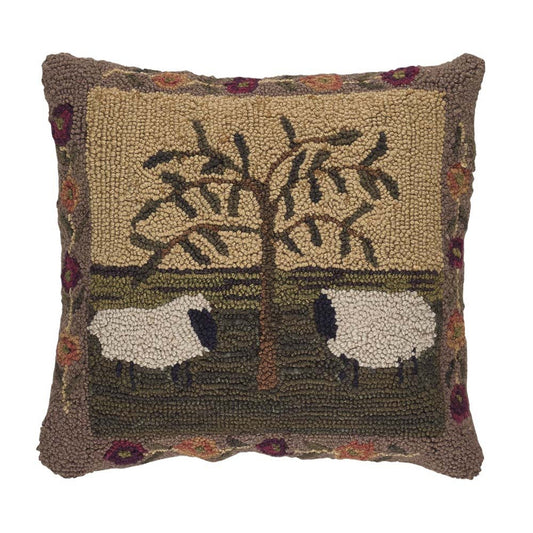 WILLOW AND SHEEP HOOKED 18" PILLOW