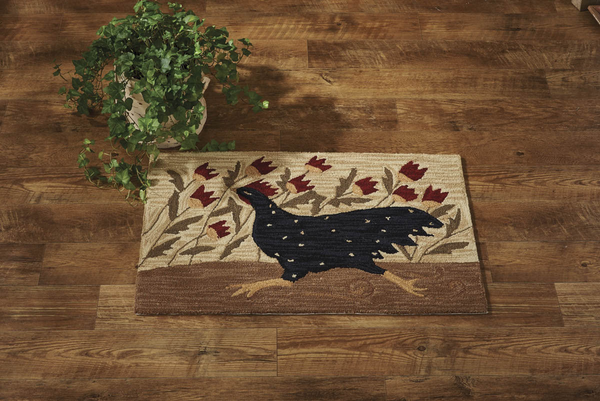 CHICKEN RUN PRIMITIVE HOOKED RUG