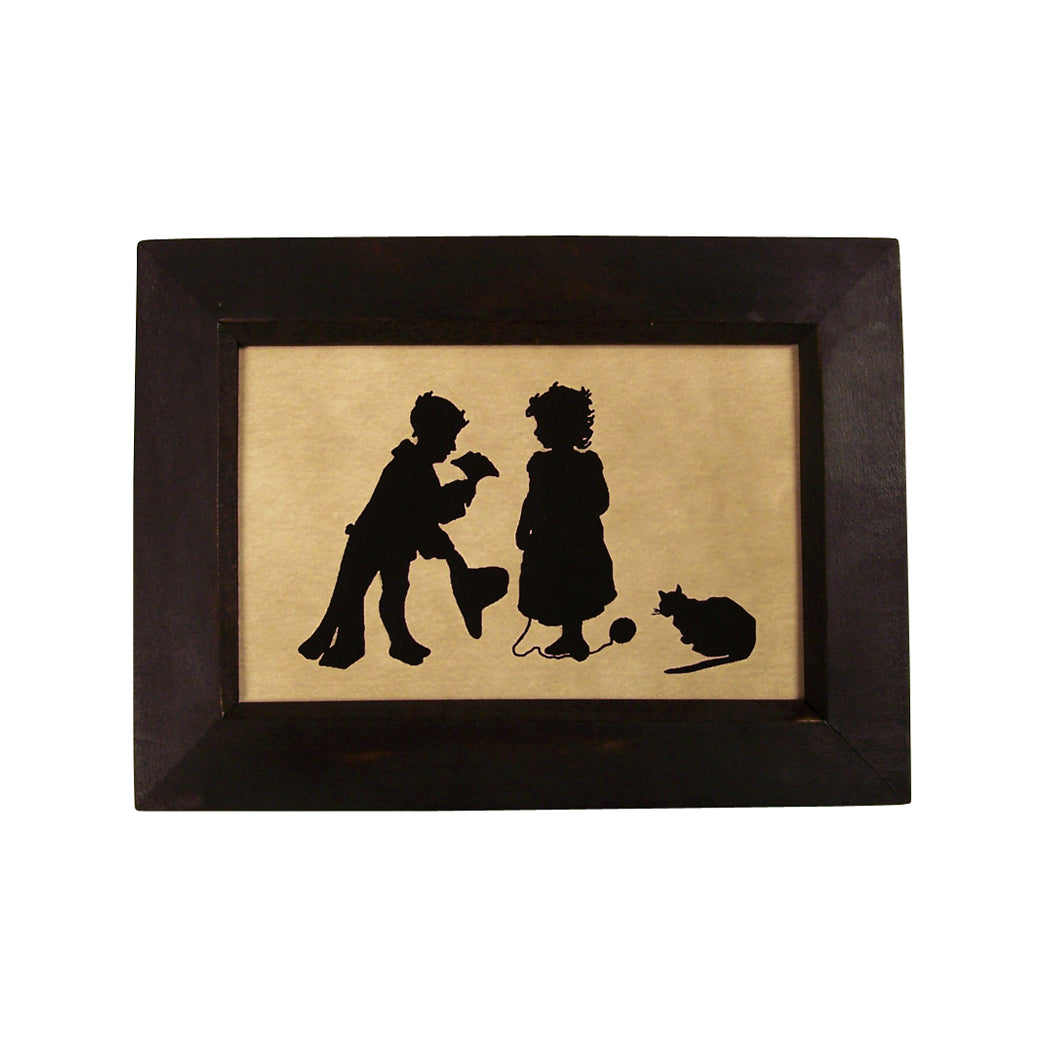 Boy Giving Flowers Printed Silhouette in Black Frame
