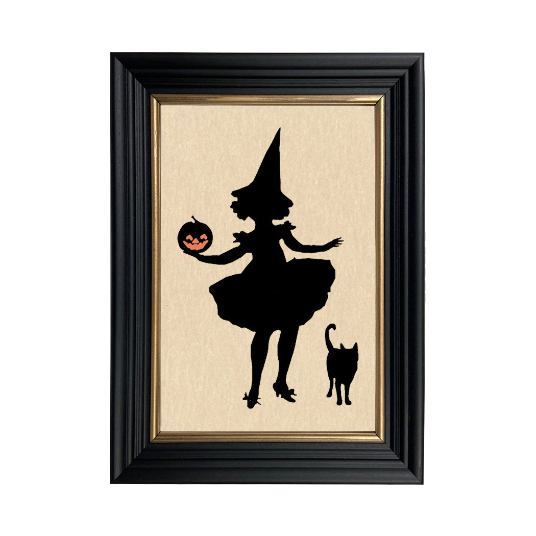 Girl Witch Holding Jack-O-Lantern Halloween Silhouette