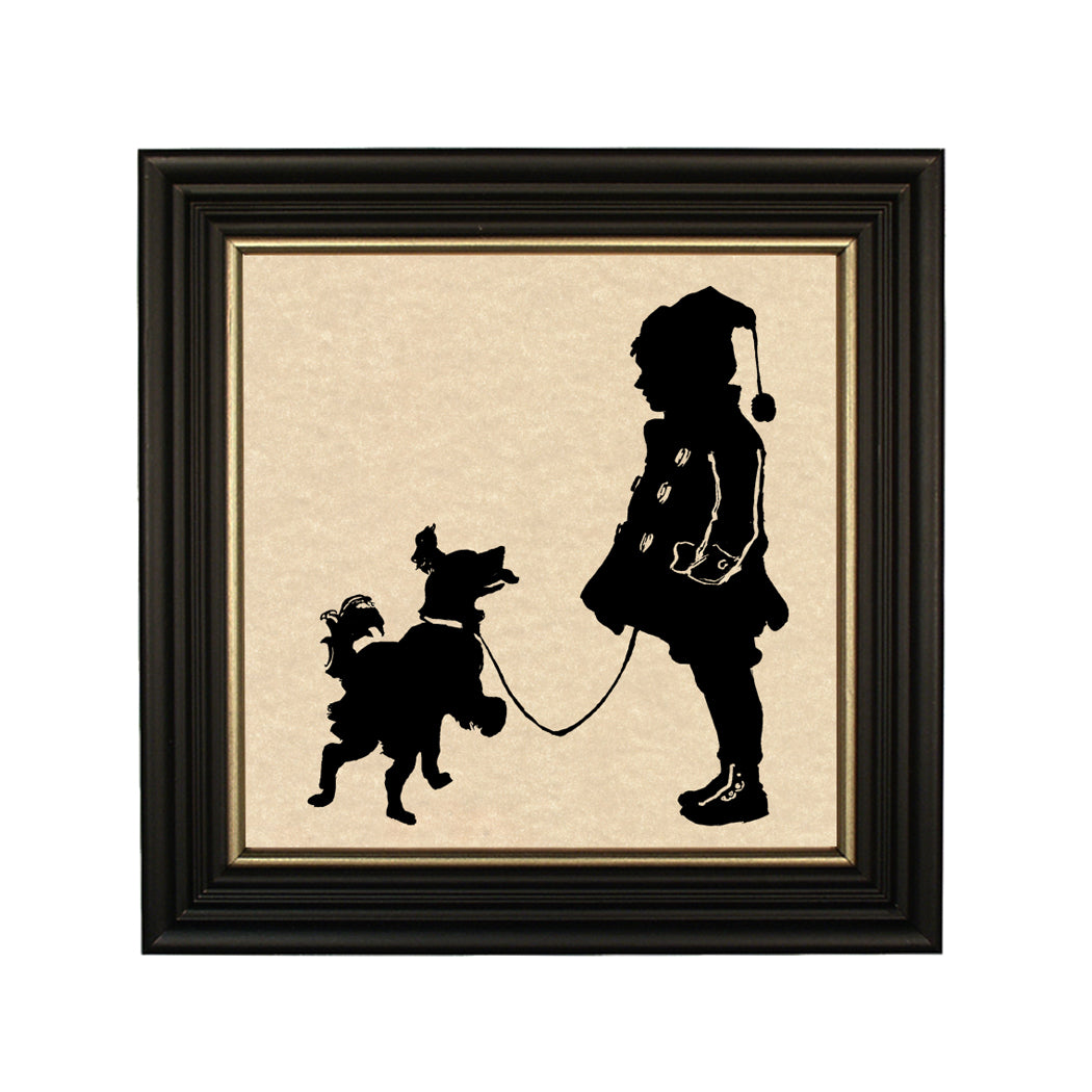 Boy with Dog Paper Cut Silhouette