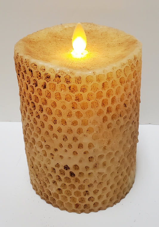 5" Beeswax Honeycomb Pillar Burnt Ivory