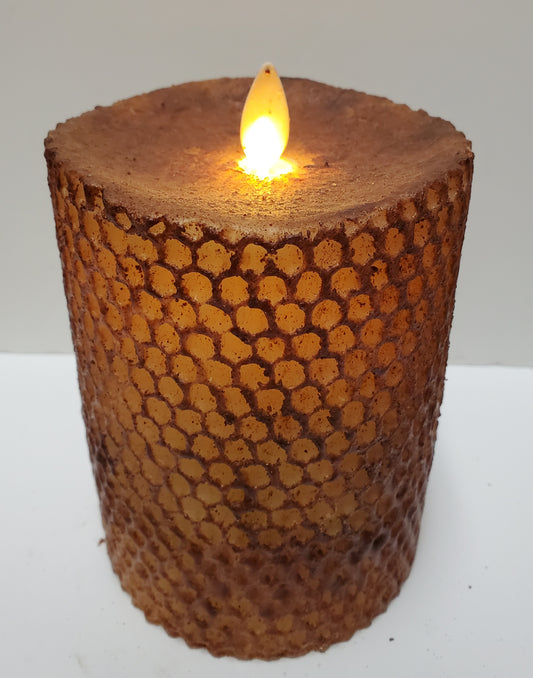 5" Beeswax Honeycomb Pillar Brown