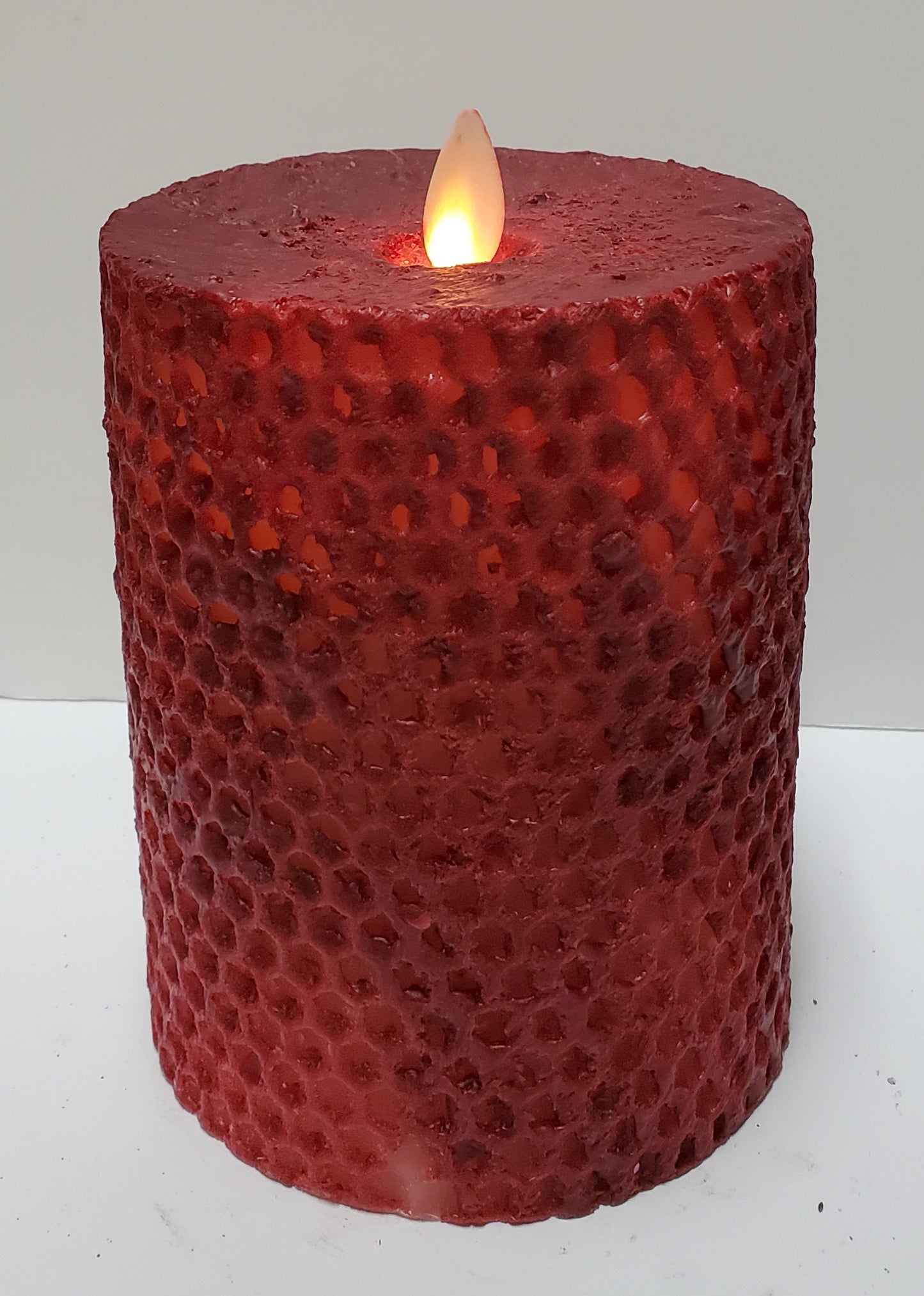 5" Beeswax Honeycomb Pillar Red