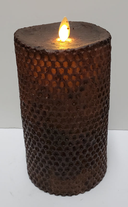 7" Beeswax Honeycomb Pillar Black