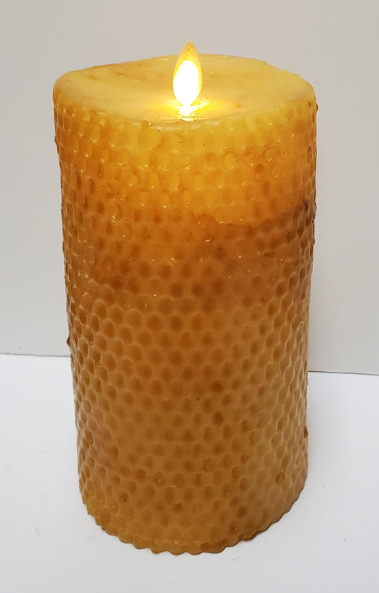 7" Beeswax Honeycomb Pillar Mustard