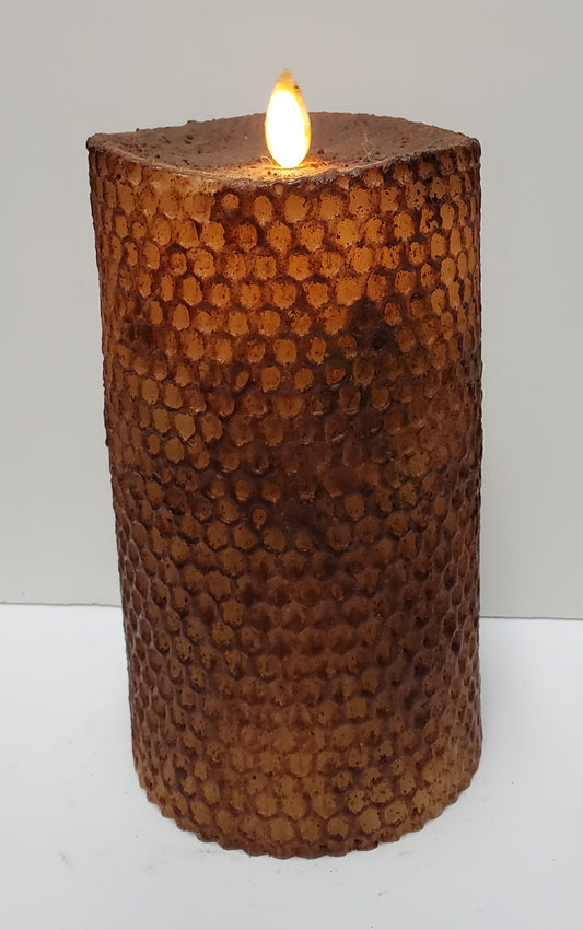 7" Beeswax Honeycomb Pillar Brown