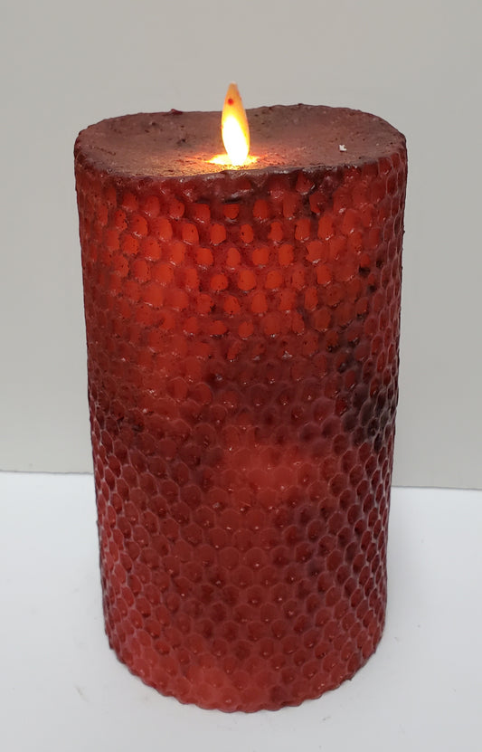 7" Beeswax Honeycomb Pillar Red