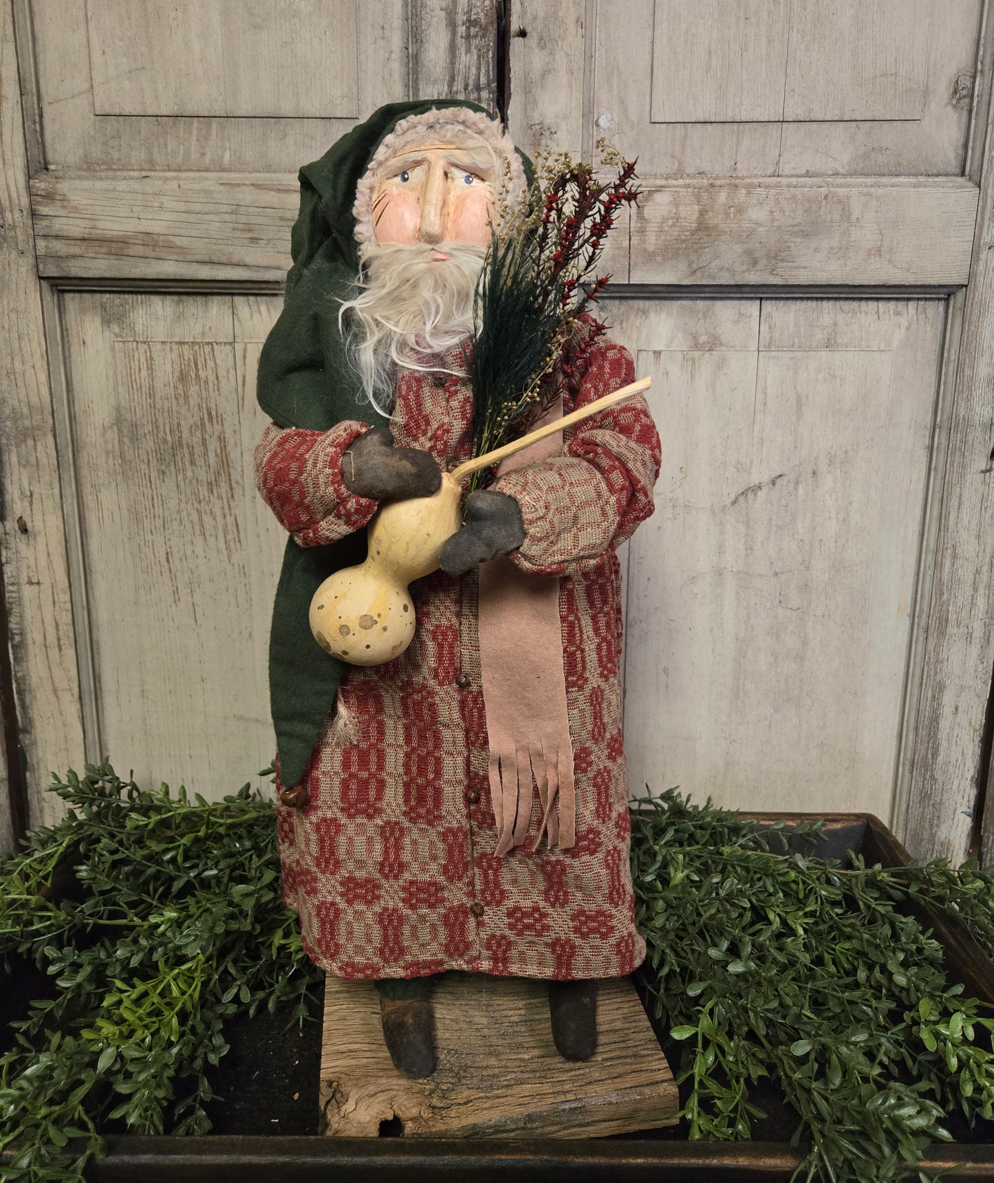 Primitive Santa with Gourd and Green Cap