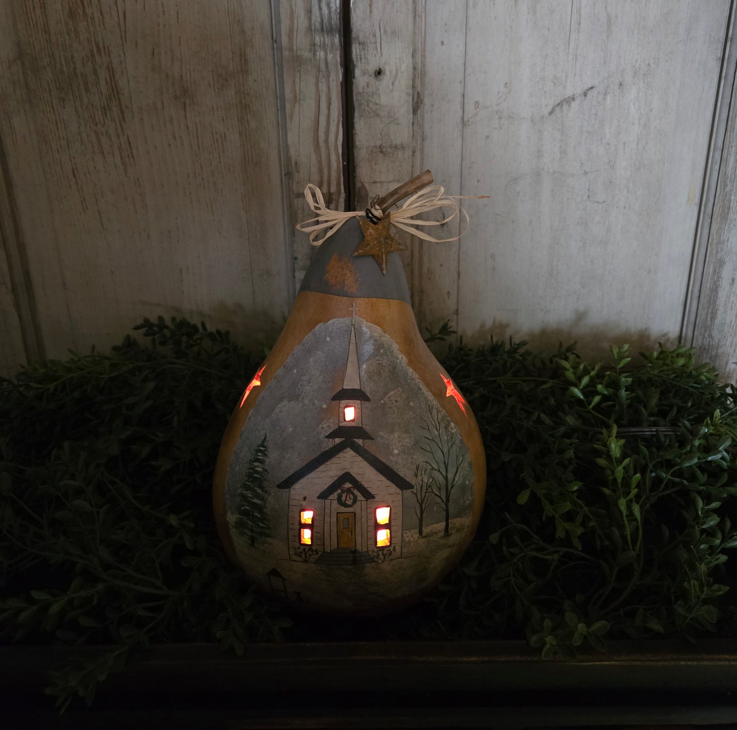 Silent Night Primitive Lighted Gourd