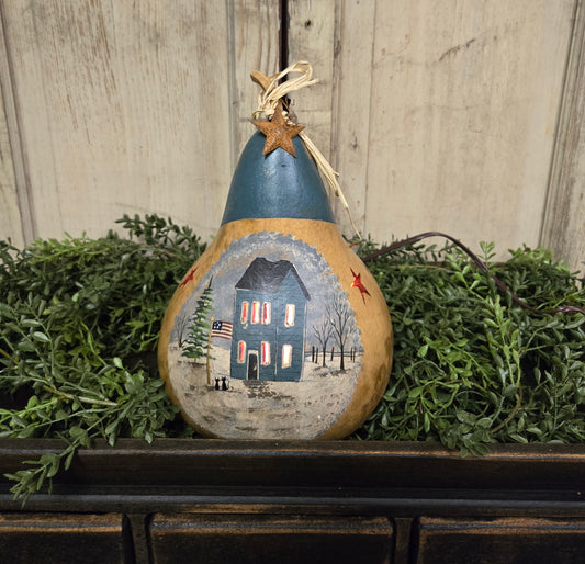 Country Christmas House Primitive Lighted Gourd
