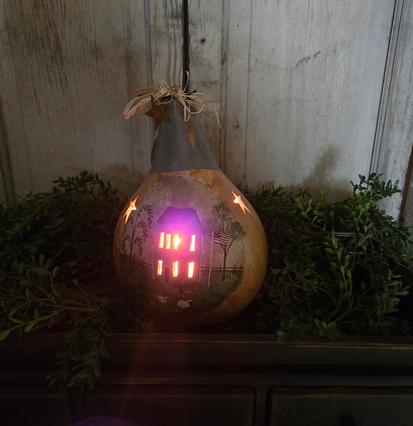 Primitive Country Lighted Gourd