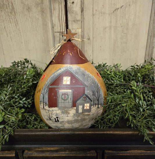 Country Christmas Barn Primitive Lighted Gourd