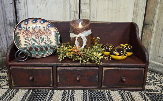 Primitive Three Drawer Organizer - Burgundy