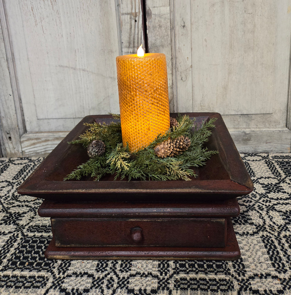 Primitive Candle Tray with Drawer - Burgundy