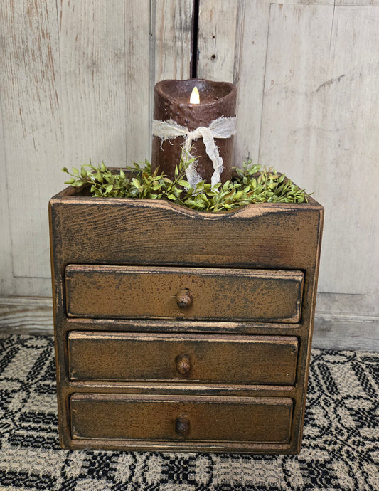 Primitive Keeping Box with Three Drawers - Mustard