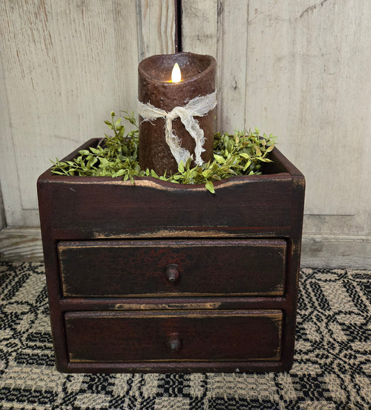 Primitive Keeping Box with Two Drawers - Burgundy