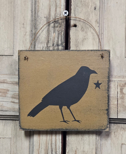 Crow with Star Wooden Sign