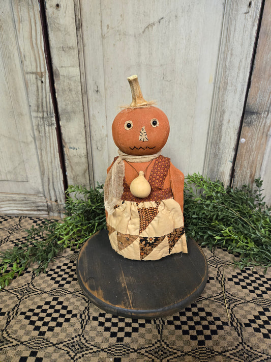 Orange Pumpkin Girl with Apron and Gourd Necklace