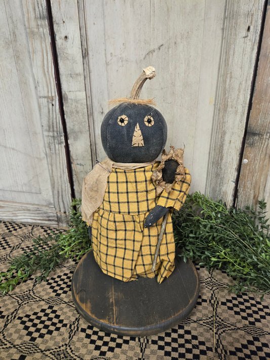 Black Pumpkin Head Doll with Sunflower