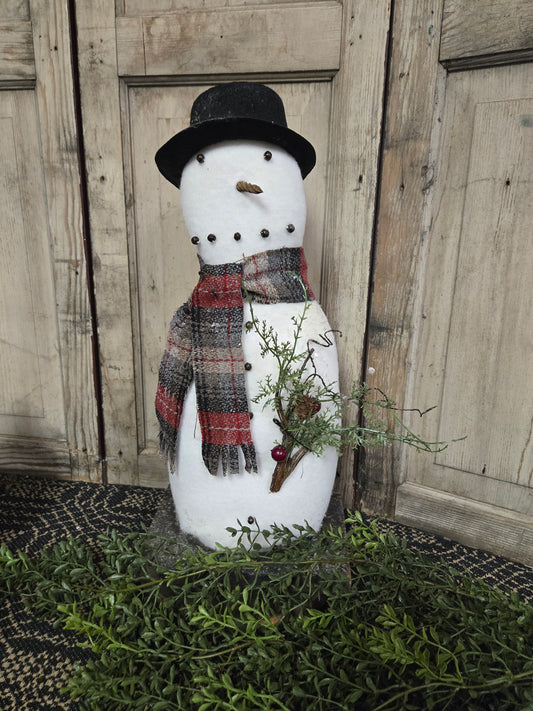 Snowman with Scarf and Greenery with Mica