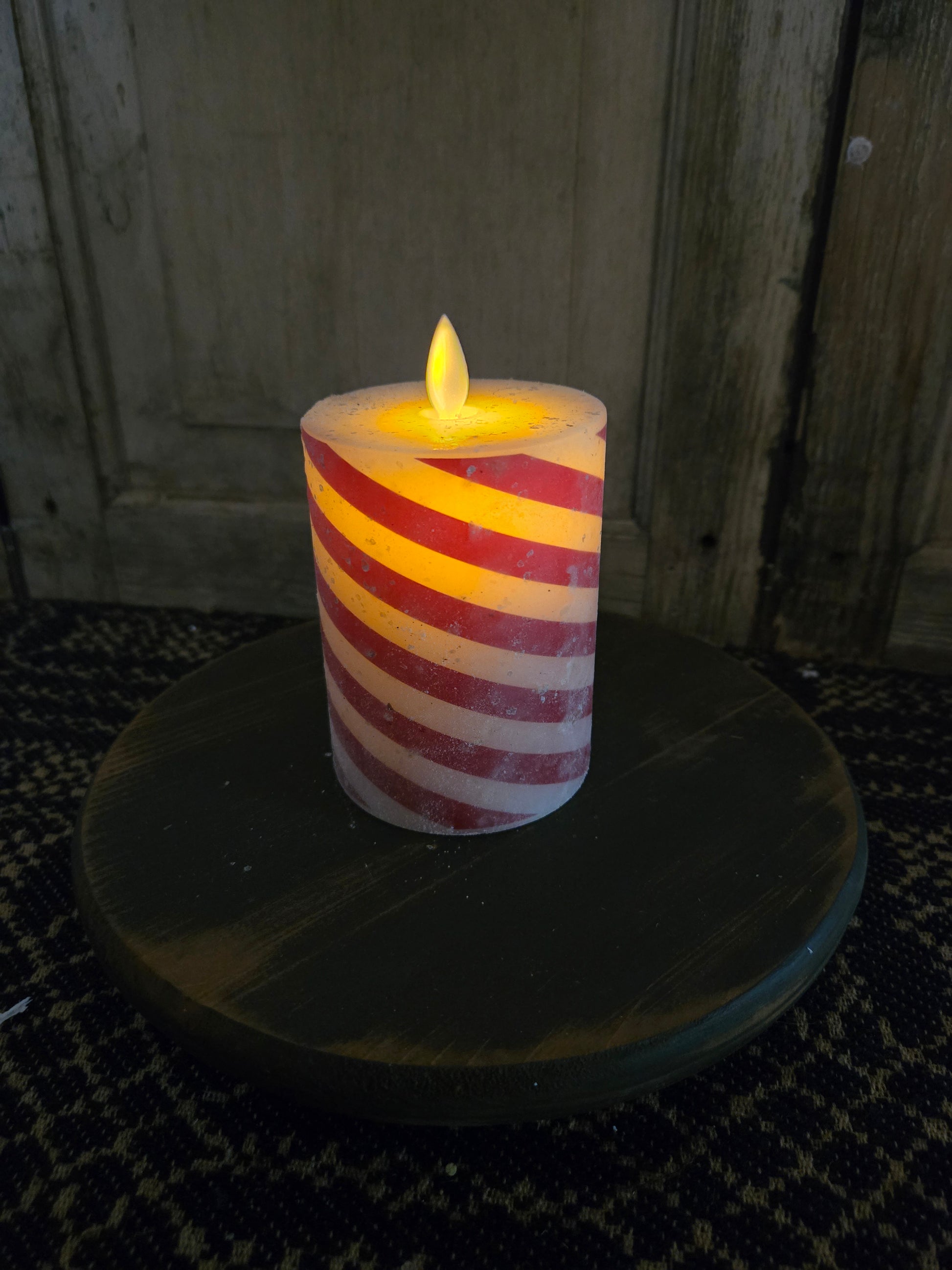 3" x 4" Moving Flame Candy Cane Pillar