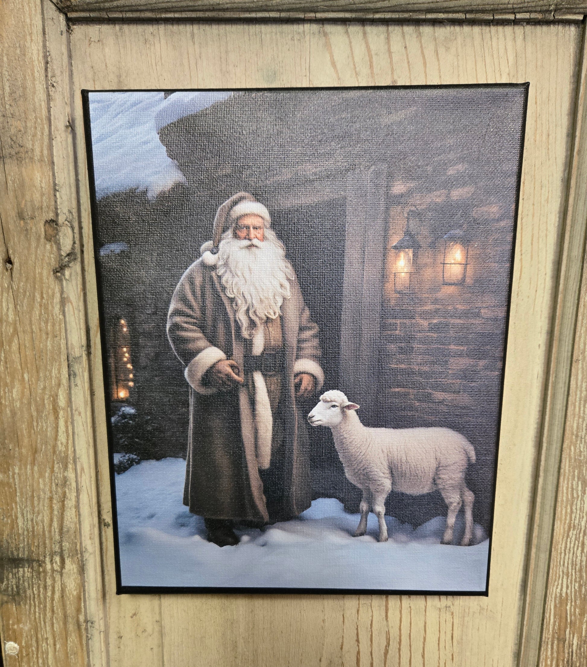 Primitive Santa with Sheep Canvas Print