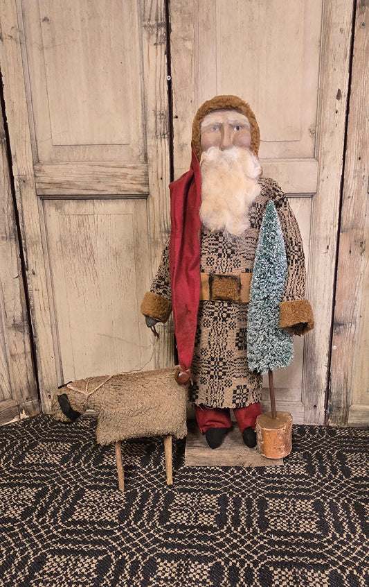 Primitive Santa with Sheep and Bottlebrush Tree