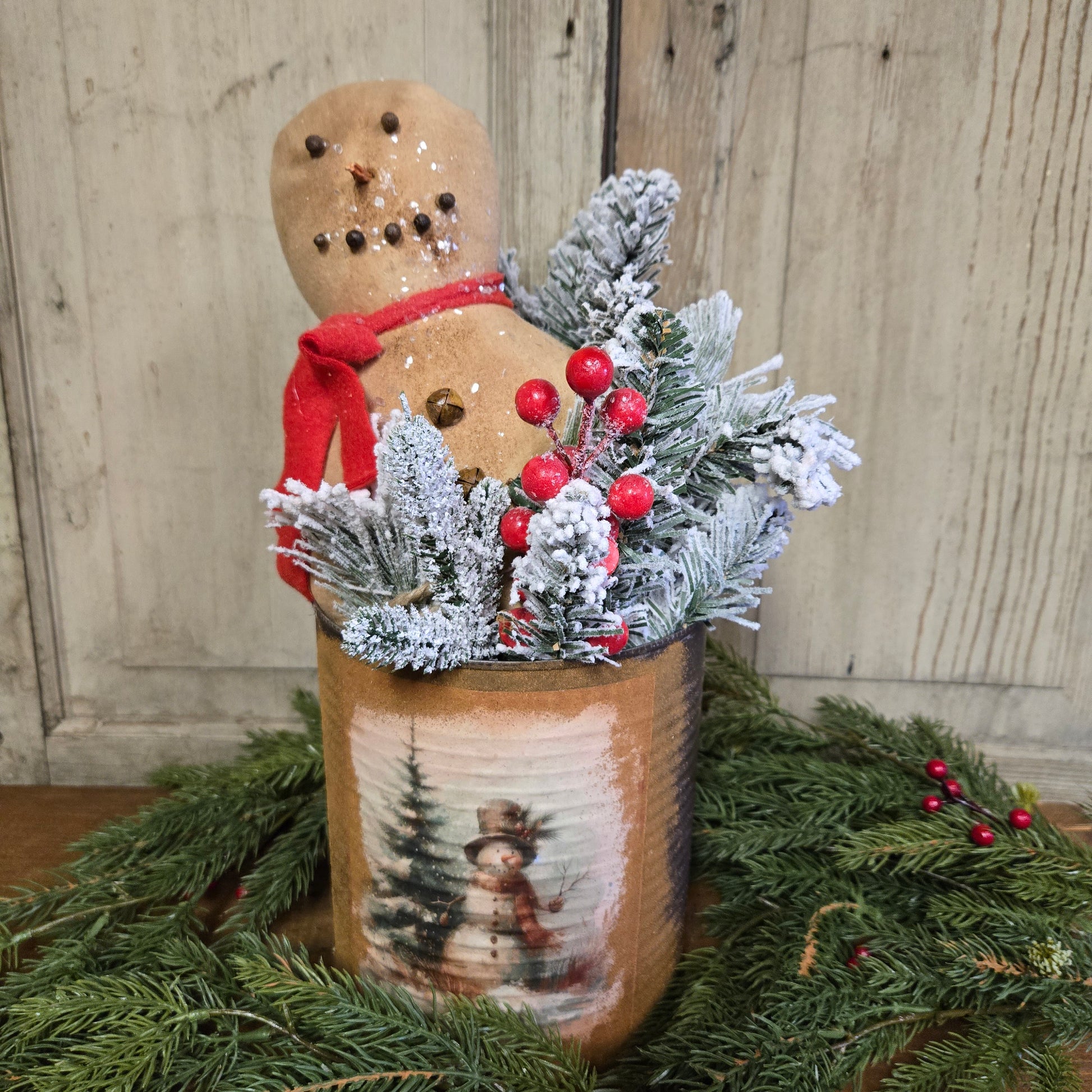 Primitive Snowman in Bucket