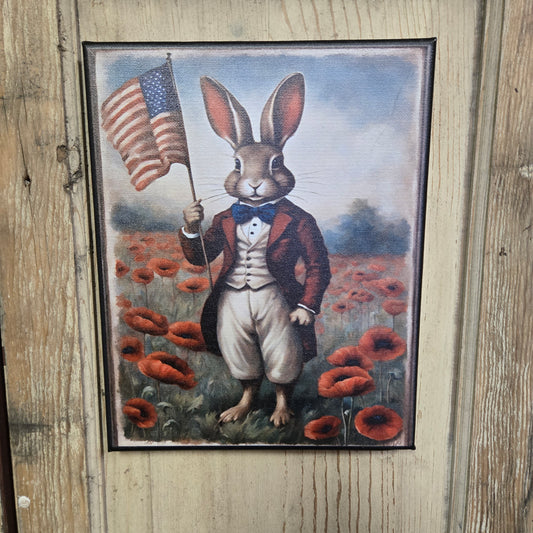 Bunny with Overcoat and Flag Canvas Print