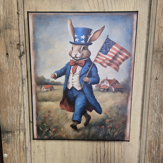 Bunny with Flag and Top Hat Canvas Print