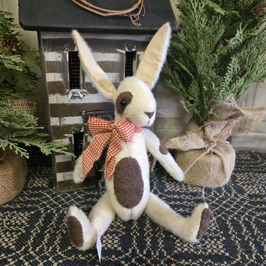 Primitive Bunny with Gingham Scarf