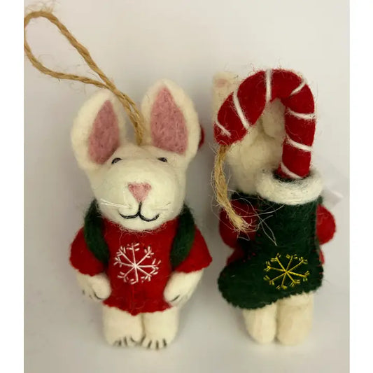 Handmade Felt "Christmas Bunny with Stocking Backpack" Ornament