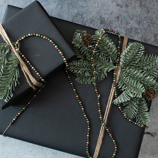 LARGE AGED RED,GREEN,SILVER BEAD GARLAND