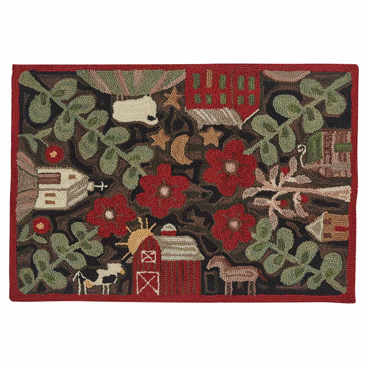 Farm Life Primitive Hooked Rug