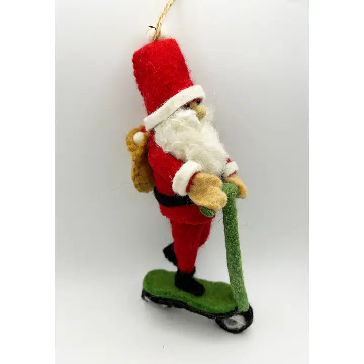 Handmade Felt "Santa On Scooter" Christmas Ornament