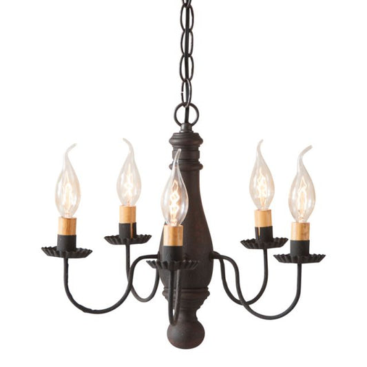 Bed and Breakfast Wood Chandelier in Hartford Black over Red with Five Arms