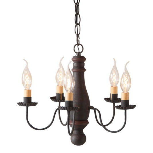 Bed and Breakfast Wood Chandelier in Hartford Black with Red Stripe with Five Arms