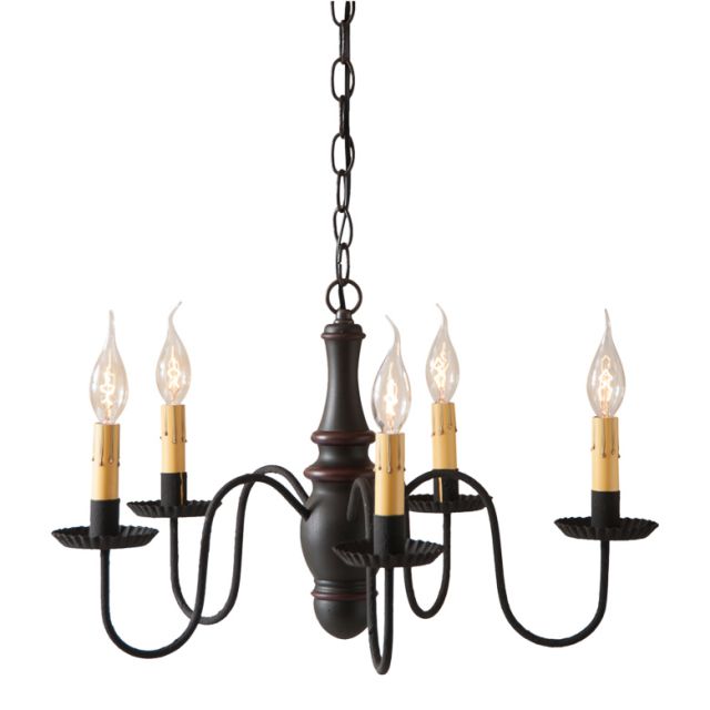 Lynchburg Wooden Chandelier in Sturbridge Black with Red Stripe