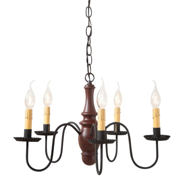 Lynchburg Primitive Wood Chandelier in Sturbridge Red with Five Arms