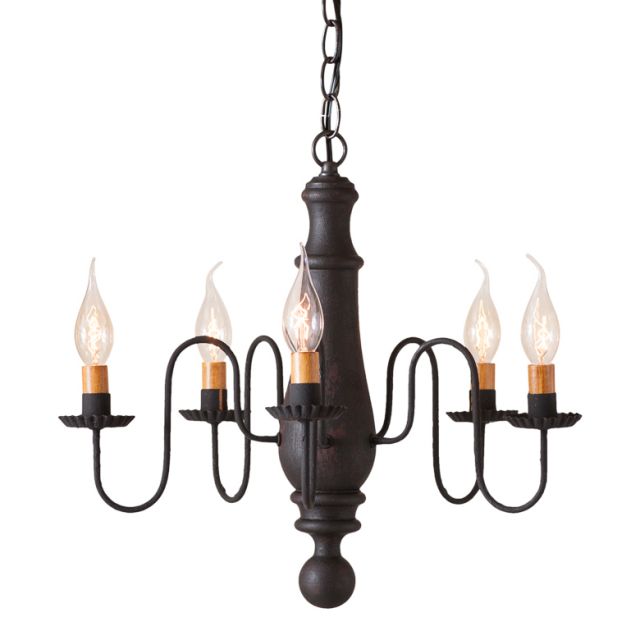 Medium Norfolk Primitive Wood Chandelier in Hartford Black over Red with Five Arms