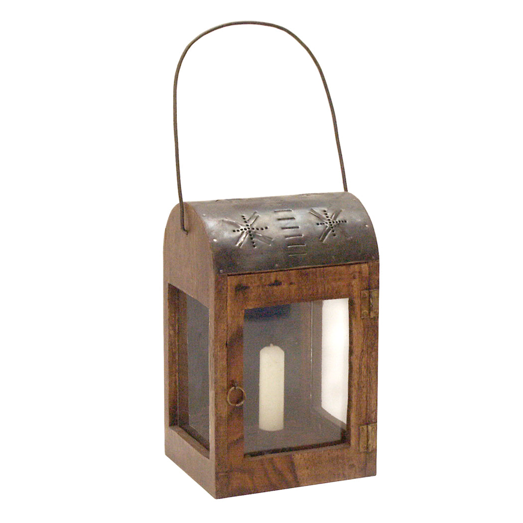 10″ Rustic Colonial Lantern with Punched-Tin Top