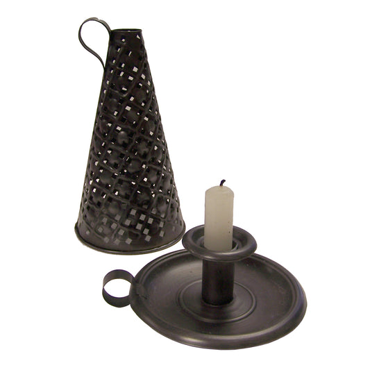 7″ Early American Candle Holder with Punched Tin Shade
