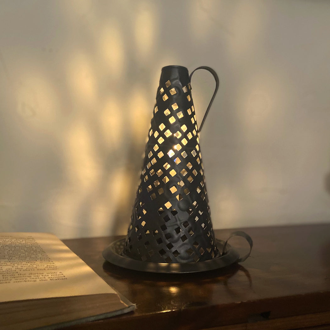 7″ Early American Candle Holder with Punched Tin Shade