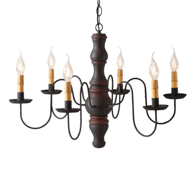 Gettysburg Wooden Chandelier in Hartford Black with Red Stripe