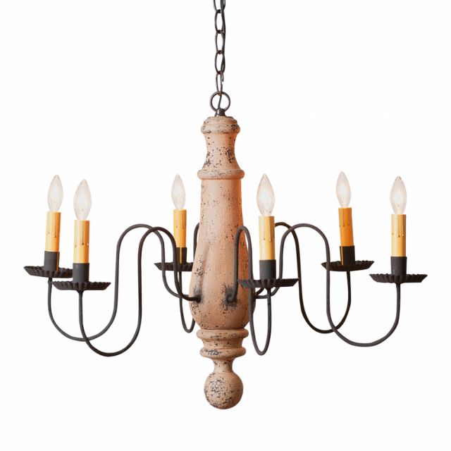 Large Norfolk Primitive Wood Chandelier in Hartford Buttermilk with Six Arms