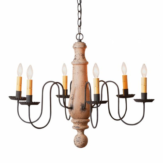 Large Norfolk Primitive Wooden Chandelier in Hartford Buttermilk with Six Arms