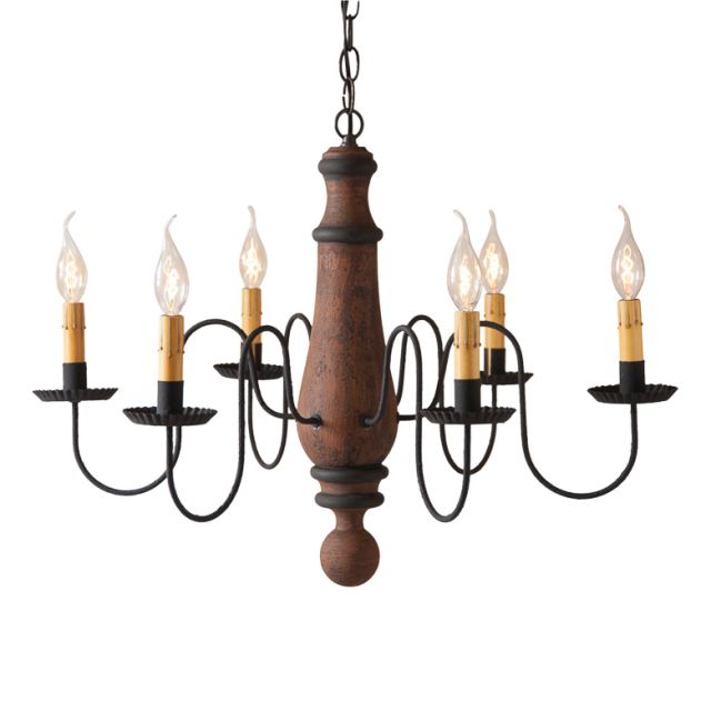 Large Norfolk Primitive Wood Chandelier in Hartford Pumpkin with Six Arms