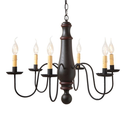 Large Norfolk Wooden Chandelier in Sturbridge Black with Red Stripe